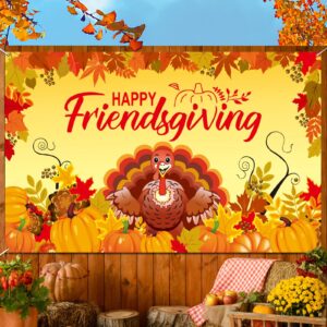 friendsgiving banner, fall banner, happy friendsgiving wall backdrop thanksgiving holiday feast party supplies outdoor photo background fall decorations for home school