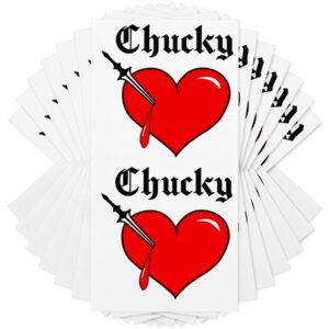 tkfuon 30 pcs bride of chucky heart tattoo, tiffany costume bride of chucky heart temporary tattoos stickers, look real & last long chucky fake temp tattoos for women kids, halloween, cosplay, party