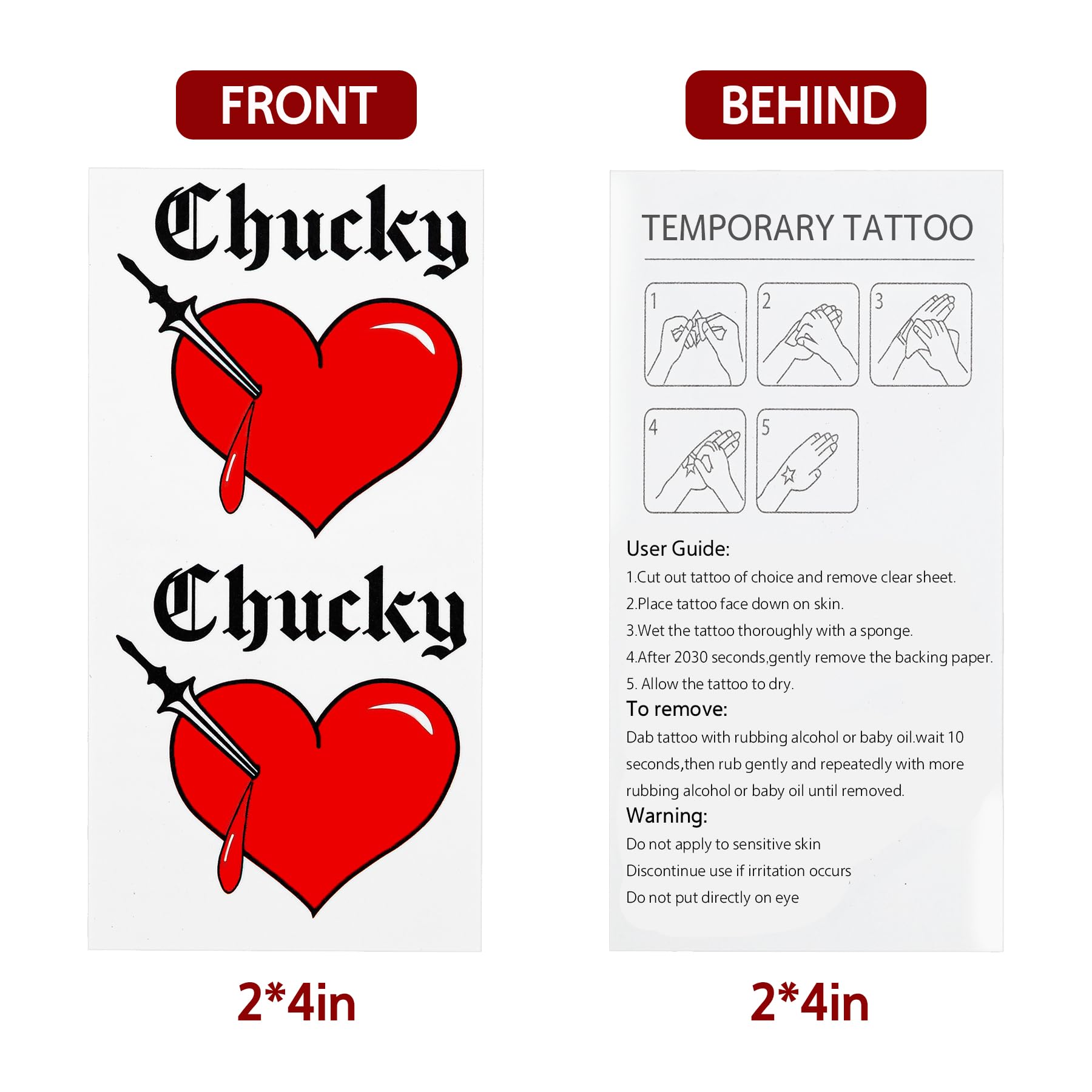 TKFUON 30 PCS Bride of Chucky Heart Tattoo, Tiffany Costume Bride of Chucky Heart Temporary Tattoos Stickers, Look Real & Last Long Chucky Fake Temp Tattoos for Women Kids, Halloween, Cosplay, Party