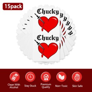 TKFUON 30 PCS Bride of Chucky Heart Tattoo, Tiffany Costume Bride of Chucky Heart Temporary Tattoos Stickers, Look Real & Last Long Chucky Fake Temp Tattoos for Women Kids, Halloween, Cosplay, Party