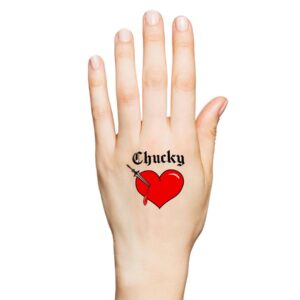 TKFUON 30 PCS Bride of Chucky Heart Tattoo, Tiffany Costume Bride of Chucky Heart Temporary Tattoos Stickers, Look Real & Last Long Chucky Fake Temp Tattoos for Women Kids, Halloween, Cosplay, Party