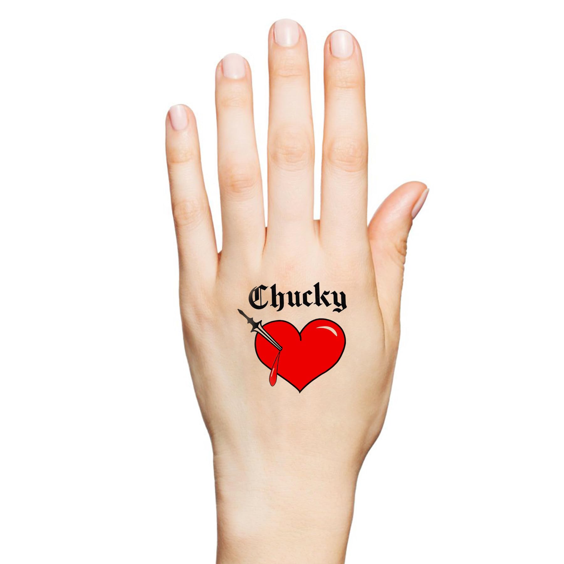 TKFUON 30 PCS Bride of Chucky Heart Tattoo, Tiffany Costume Bride of Chucky Heart Temporary Tattoos Stickers, Look Real & Last Long Chucky Fake Temp Tattoos for Women Kids, Halloween, Cosplay, Party