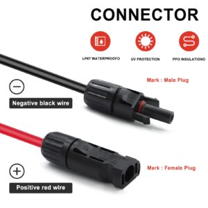 Feotech Twin Wire 100FT Solar Extension Cable - 10AWG(6mm²) Solar Panel Connector, with 6 Pairs-IP67-Male/Female Solar connectors for Outdoor Automotive RV Boat Marine Solar Panel- Black & Red