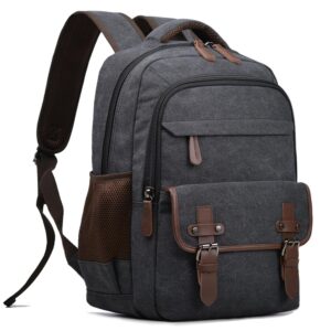 canvas laptop backpack, vintage daypack for men women,travel work rucksack college bookbag computer bag fits 15.6 inch laptop (black)