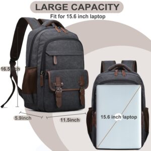 Canvas Laptop Backpack, Vintage Daypack for Men Women,Travel Work Rucksack College Bookbag Computer Bag Fits 15.6 Inch Laptop (Black)