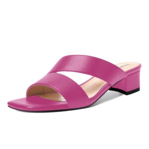 showforest women's casual slip on 1.5 inch low heel outdoor solid matte chunky square toe sandals magenta size 9.5 - sandalias de mujer de tacon bajo