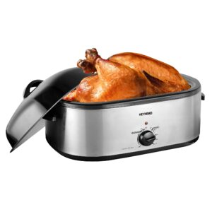 20qt turkey roaster oven, 24lb electric roaster w/self-basting lid and removable pan & rack, 150°f-450°f temperature controls, electric roaster oven for roasting, grilling, baking，easy clean, silver