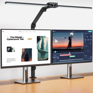 kablerika desk lamp,double head desk lamp with clamp,24w led desk lights for home office ultra bright architect table lamp 4 brightness 4 color,auto dimming task lamp for monitor work study