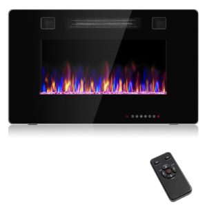 relax4life 30" recessed and wall-mounted electric fireplaces - electric fireplace inserts with remote control, 1-8 hours timer, touch screen, 12 adjustable flames, 5 speeds, 750/1500w wall fireplace
