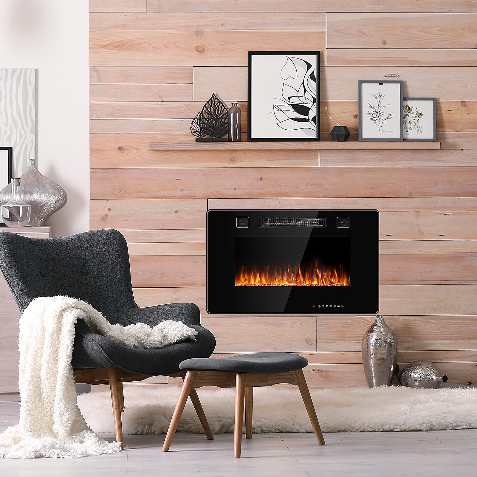 RELAX4LIFE 30" Recessed and Wall-Mounted Electric Fireplaces - Electric Fireplace Inserts with Remote Control, 1-8 Hours Timer, Touch Screen, 12 Adjustable Flames, 5 Speeds, 750/1500W Wall Fireplace