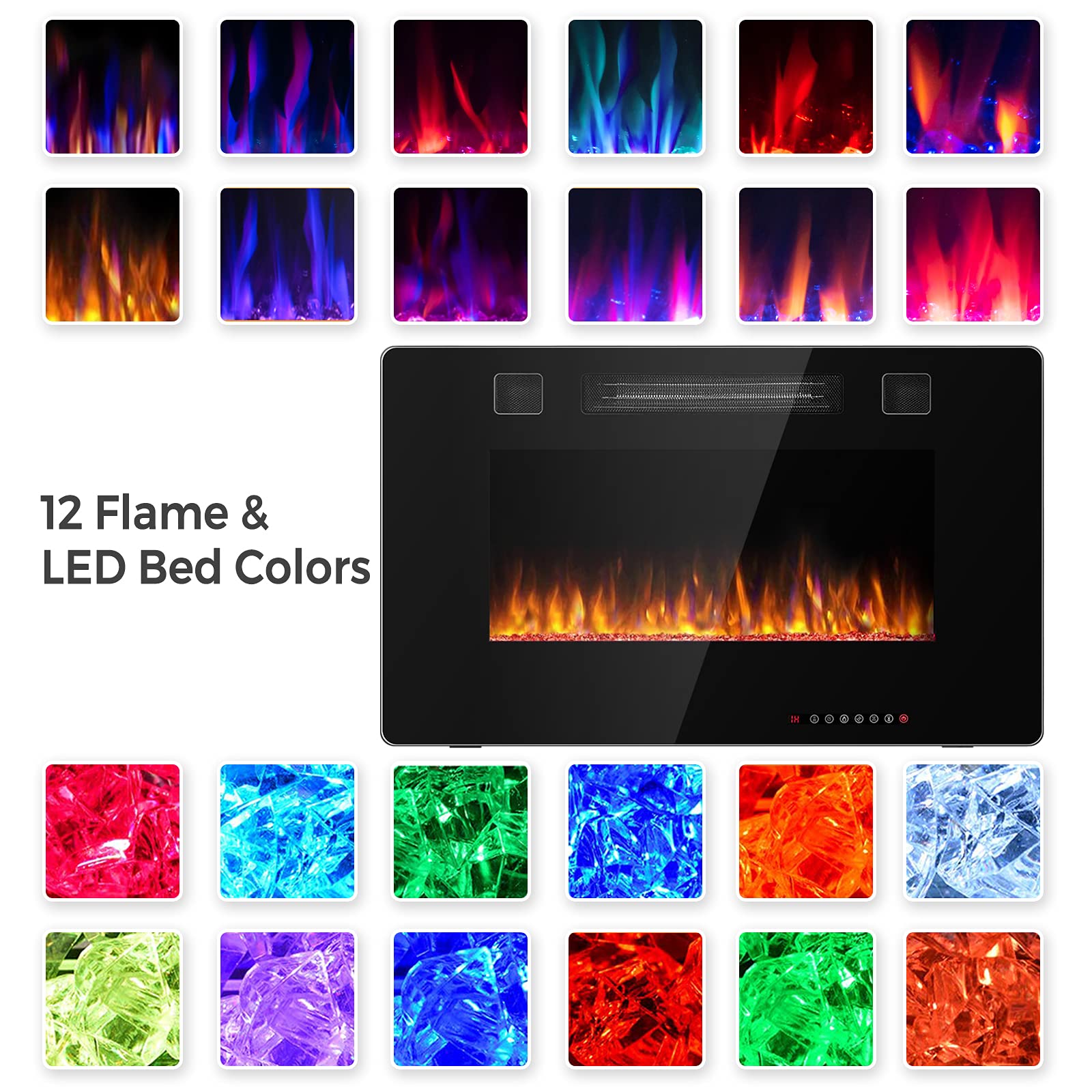 RELAX4LIFE 30" Recessed and Wall-Mounted Electric Fireplaces - Electric Fireplace Inserts with Remote Control, 1-8 Hours Timer, Touch Screen, 12 Adjustable Flames, 5 Speeds, 750/1500W Wall Fireplace