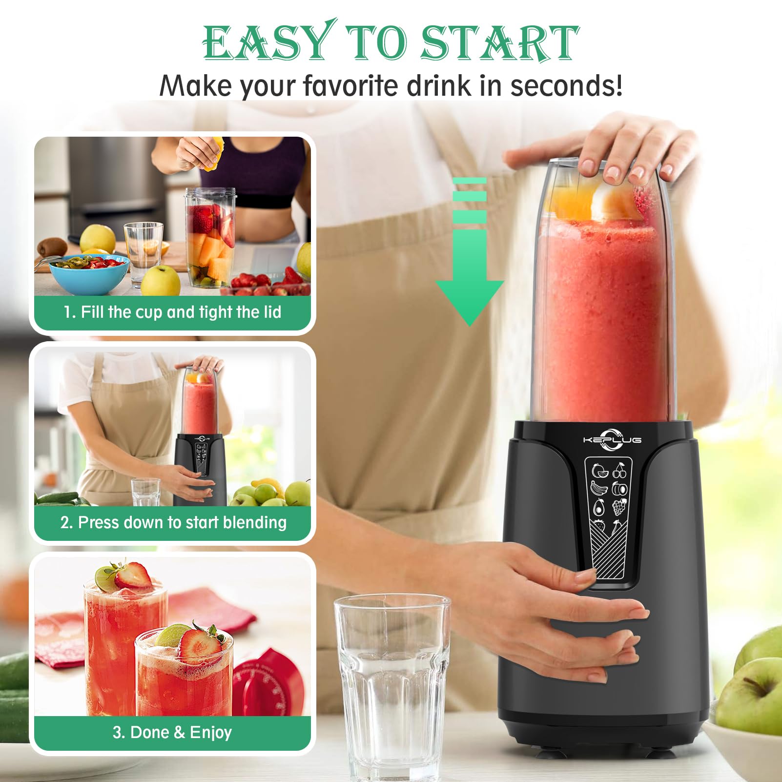 Portable Blender for Shakes and Smoothies, 850W Personal Blenders for Kitchen, 6 Blades Smoothie Blender with Grinder, 2 * 20oz To-Go Cup,17 Pieces Countertop Blender for Fruit Protein Drink Baby Food