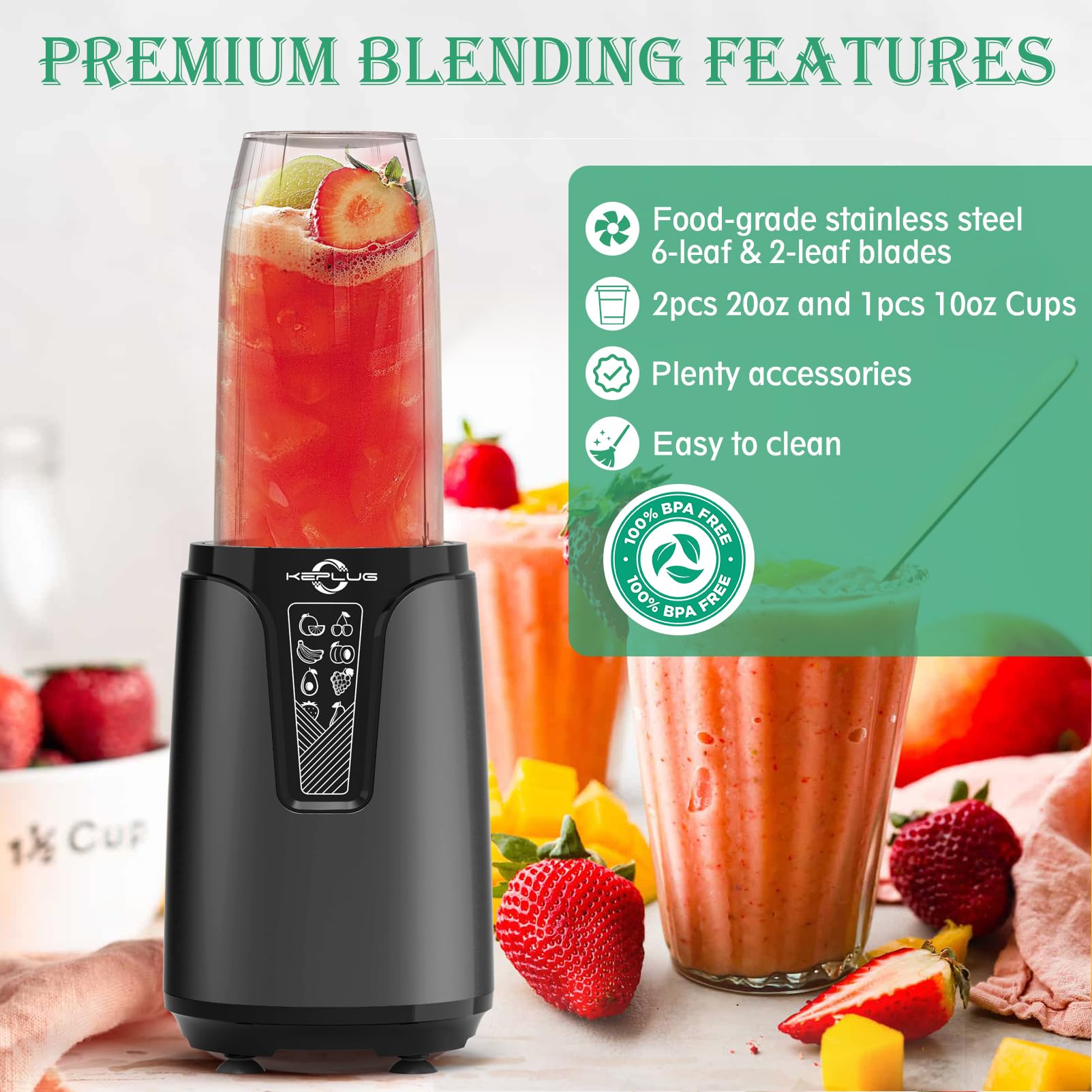 Portable Blender for Shakes and Smoothies, 850W Personal Blenders for Kitchen, 6 Blades Smoothie Blender with Grinder, 2 * 20oz To-Go Cup,17 Pieces Countertop Blender for Fruit Protein Drink Baby Food