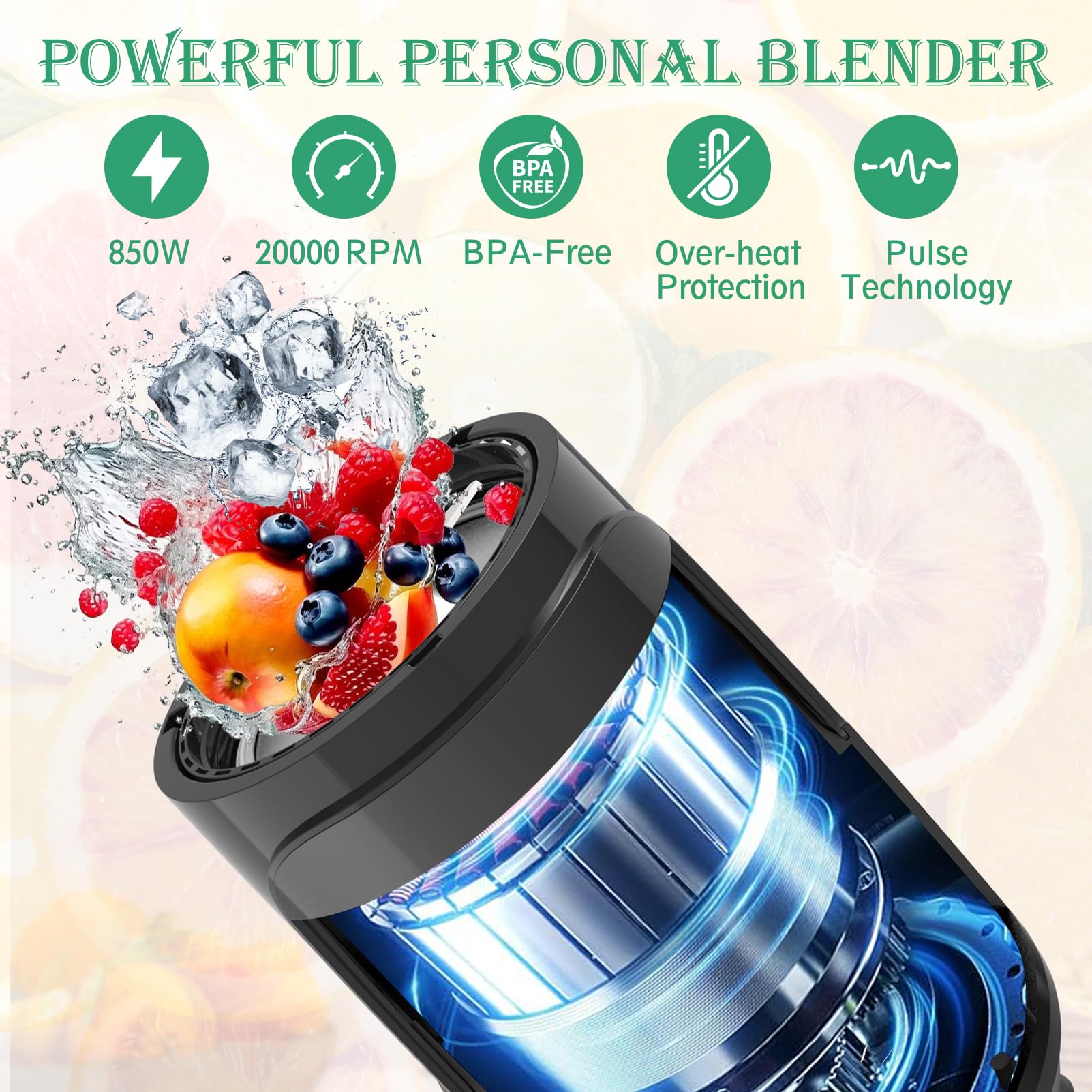 Portable Blender for Shakes and Smoothies, 850W Personal Blenders for Kitchen, 6 Blades Smoothie Blender with Grinder, 2 * 20oz To-Go Cup,17 Pieces Countertop Blender for Fruit Protein Drink Baby Food