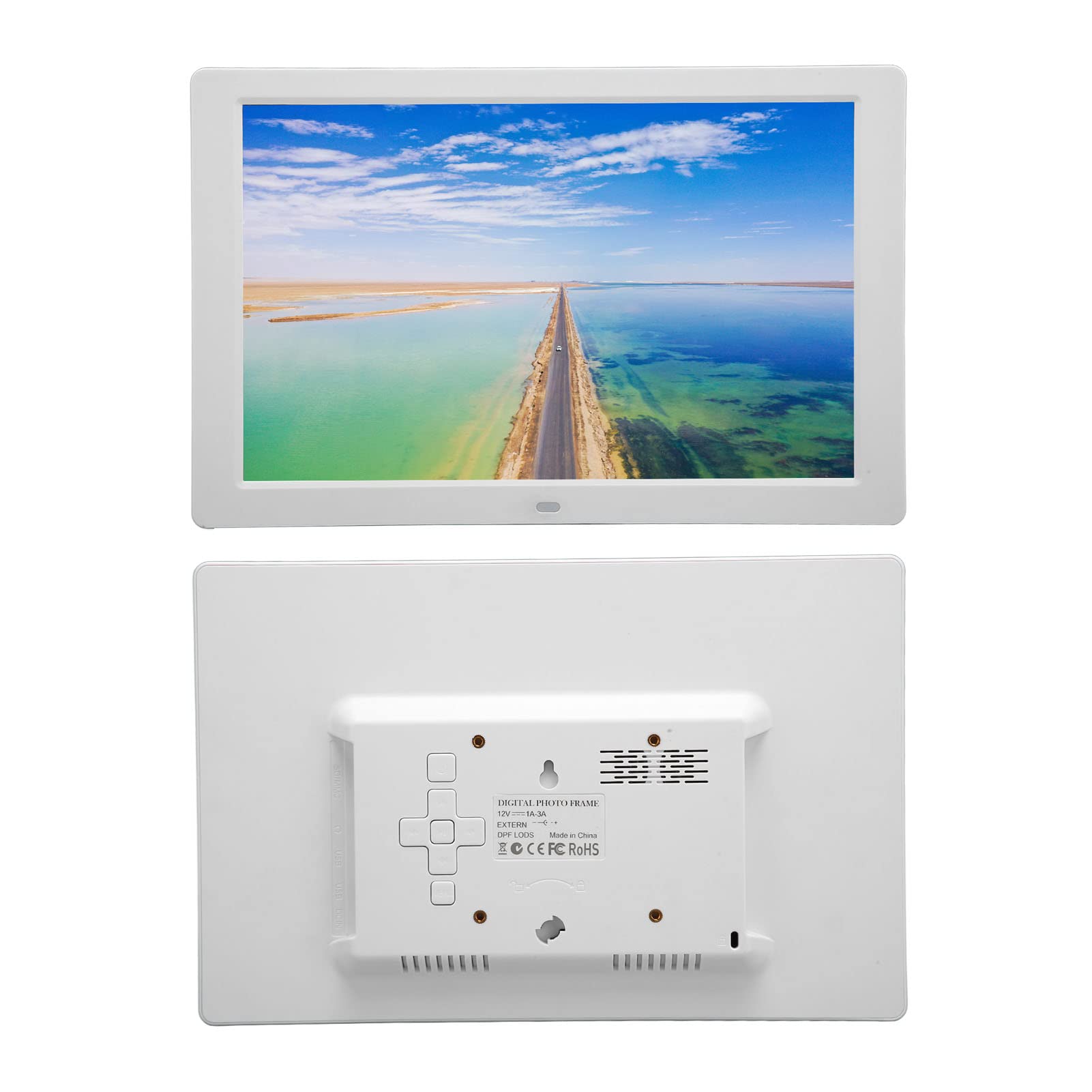 Digital Photo Frame, Electronic Photo Album 100-240V LCD Display 12.1 Inch 1280x800 Repeat Play Plug and Play White for Videos for Pictures (US Plug)