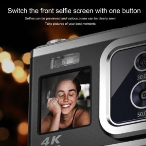 50MP 4K HD Dual Cam Digital Camera with 16X Zoom, Dual IPS Screen and Beauty Flashlight, Small and Portable Digital Camera Digital Camera (Silver)