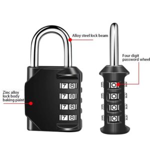 Gym Padlock, 4 Digit Outdoor Waterproof Resettable Combination Padlock for School Gym Locker(1 Pack Black)