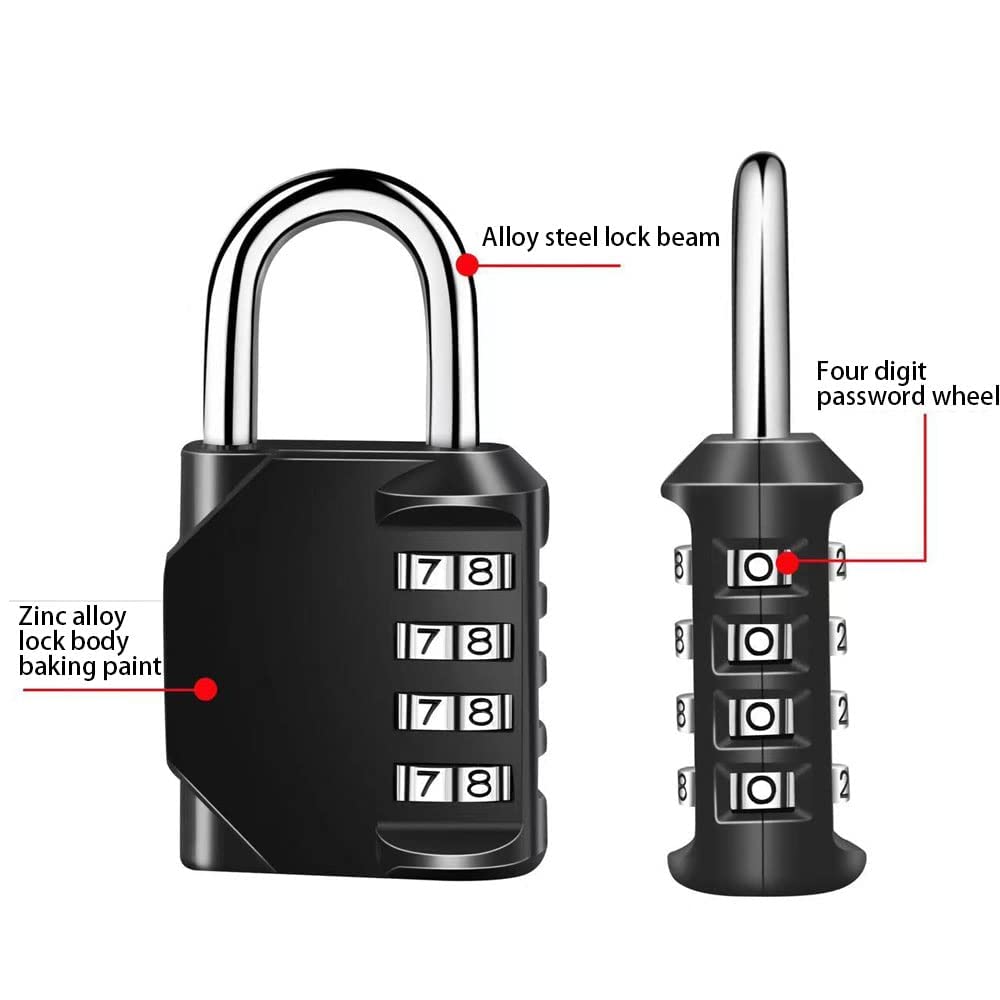 Gym Padlock, 4 Digit Outdoor Waterproof Resettable Combination Padlock for School Gym Locker(1 Pack Black)