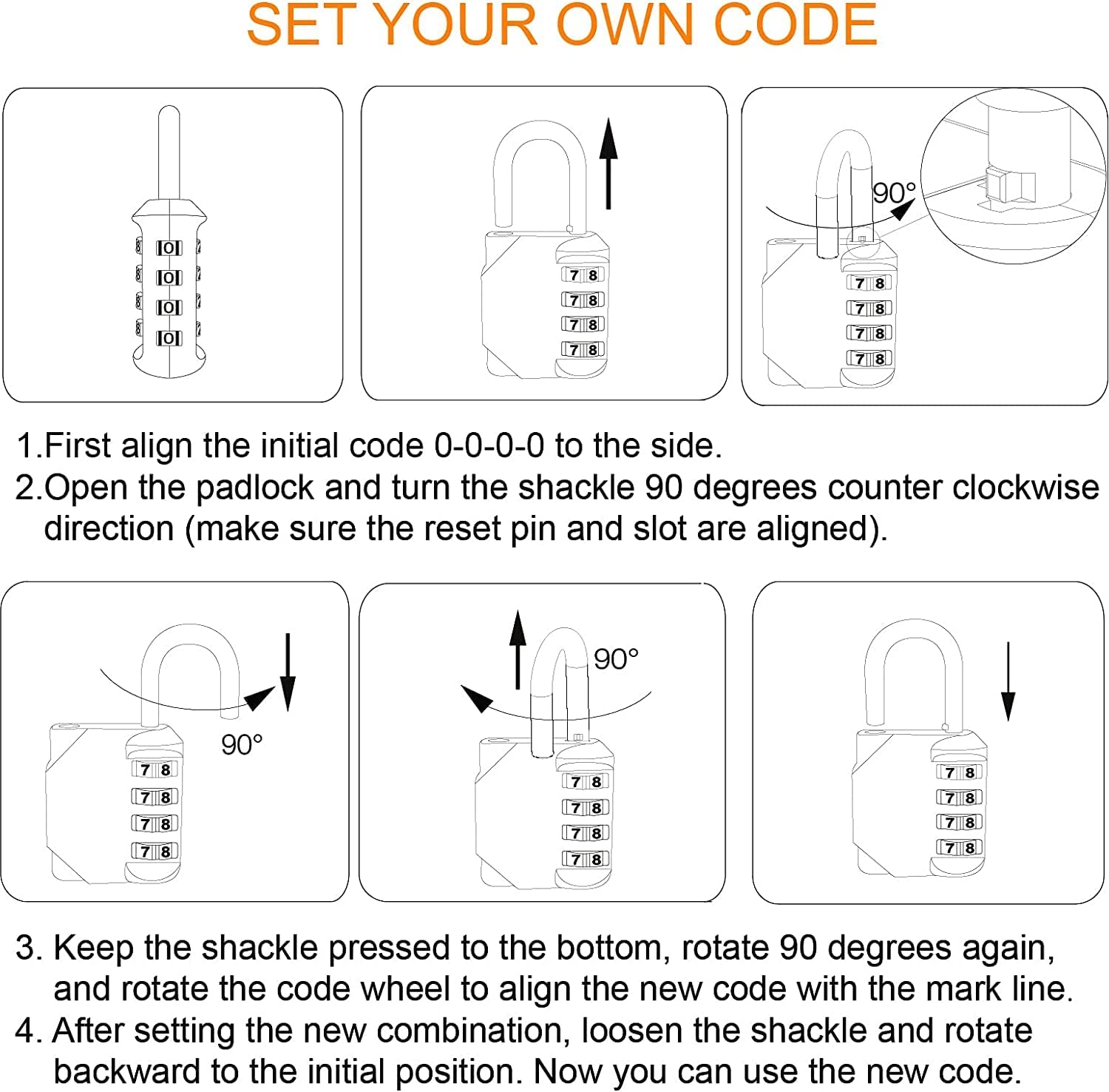 Gym Padlock, 4 Digit Outdoor Waterproof Resettable Combination Padlock for School Gym Locker(1 Pack Black)