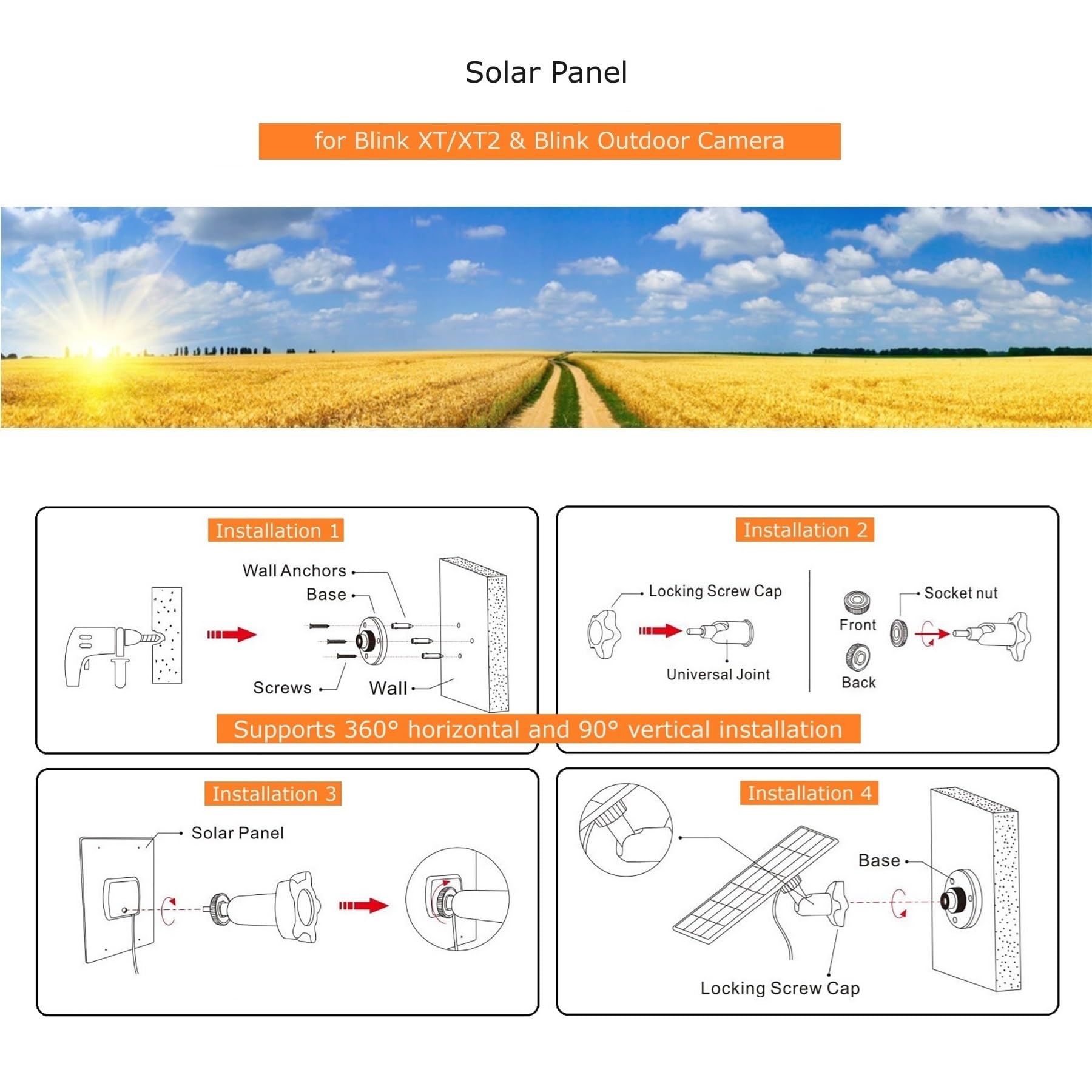 Solar Panel for Blink Camera Outdoor,2W Blink Camera Solar Panel Compatible with Blink Outdoor,XT2/XT Camera&SimpliSafe Camera(Not Included),IP66 Blink Outdoor(3rd Gen) with Rubber Plug (1 Pack)