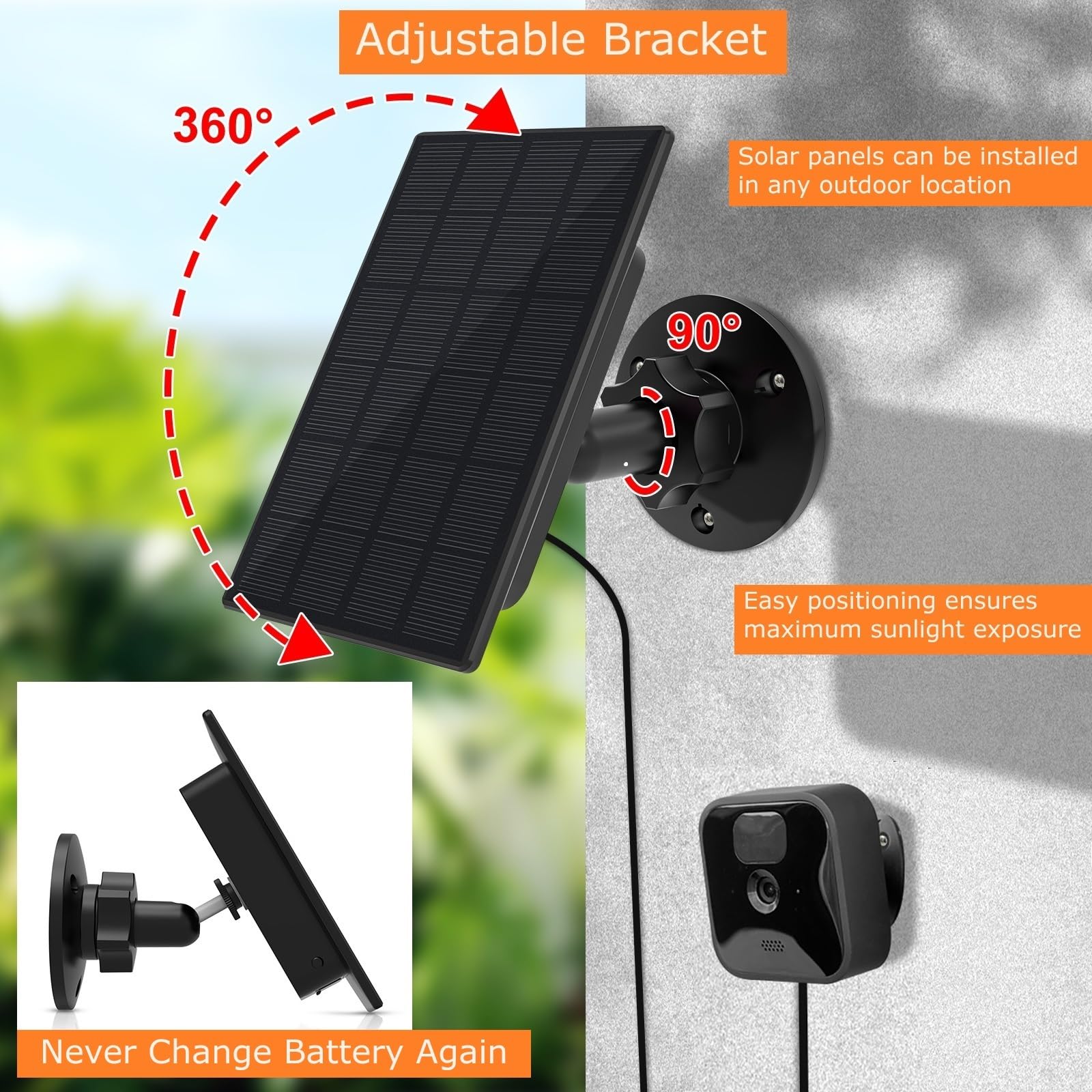 Solar Panel for Blink Camera Outdoor,2W Blink Camera Solar Panel Compatible with Blink Outdoor,XT2/XT Camera&SimpliSafe Camera(Not Included),IP66 Blink Outdoor(3rd Gen) with Rubber Plug (1 Pack)