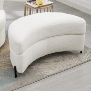 HomSof 32.7" W Sherpa Upholstered Half Crescent Moon Storage Bench Large Ottoman with Tray Serve As Side Table Soft Padded Seat Dressing Shoe Bench Foot Rest for Living Room,Entryway,Hallway (Ivory)