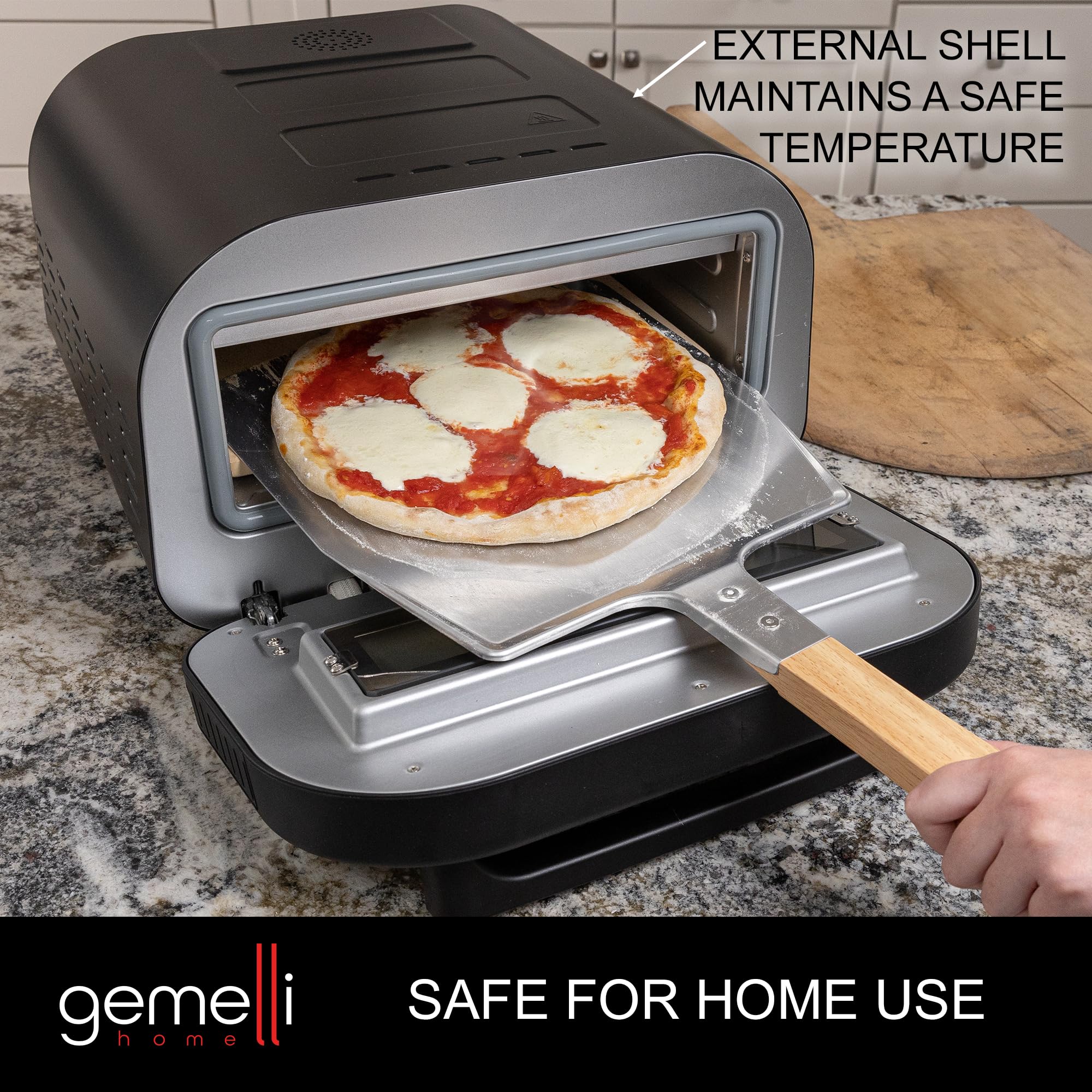 Gemelli Home Pizza Oven, Electric Indoor & Outdoor Pizza Maker, Up to 750ºF, Countertop Pizza Oven w/ 6 Preset Functions, Pizza Stone, & Accessories