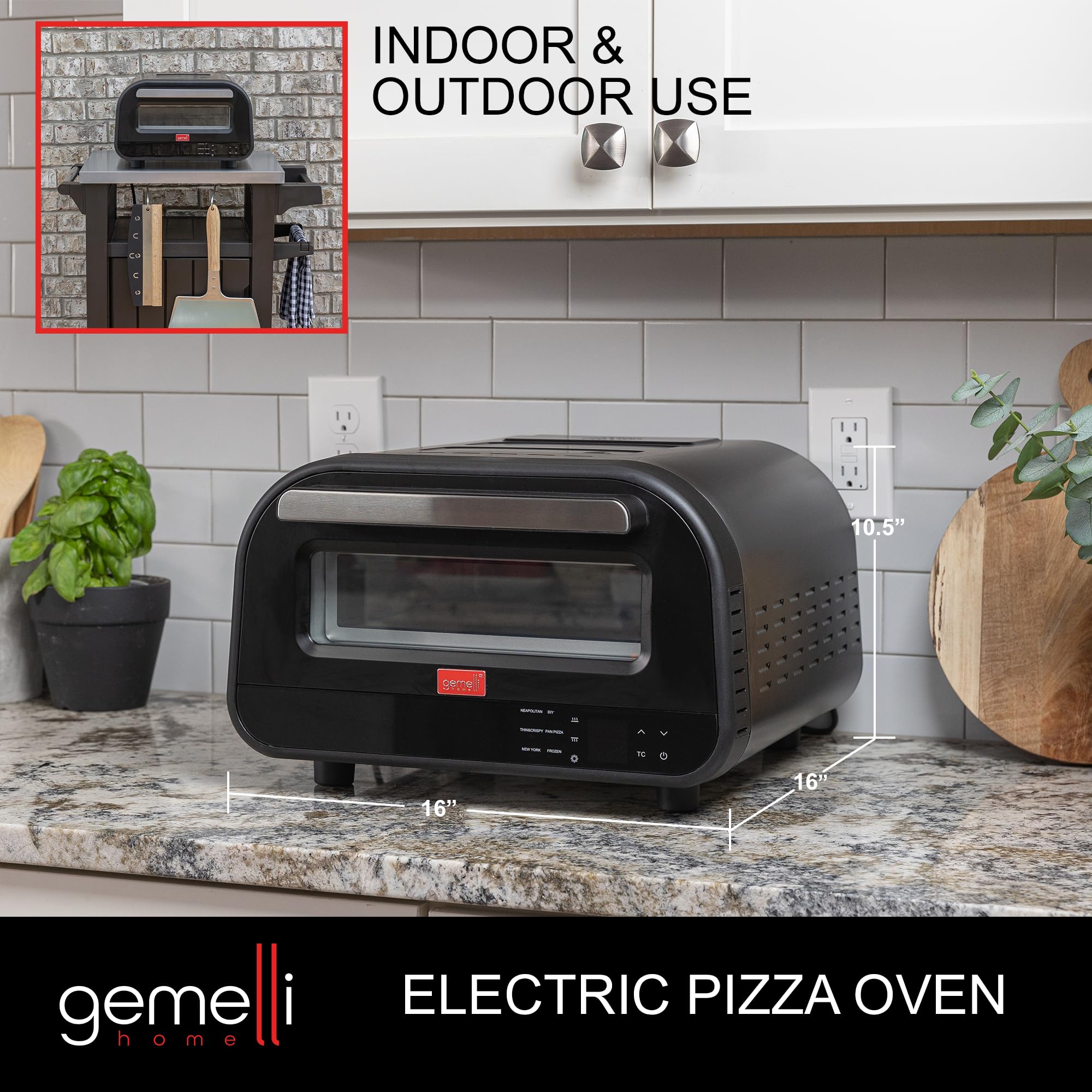 Gemelli Home Pizza Oven, Electric Indoor & Outdoor Pizza Maker, Up to 750ºF, Countertop Pizza Oven w/ 6 Preset Functions, Pizza Stone, & Accessories