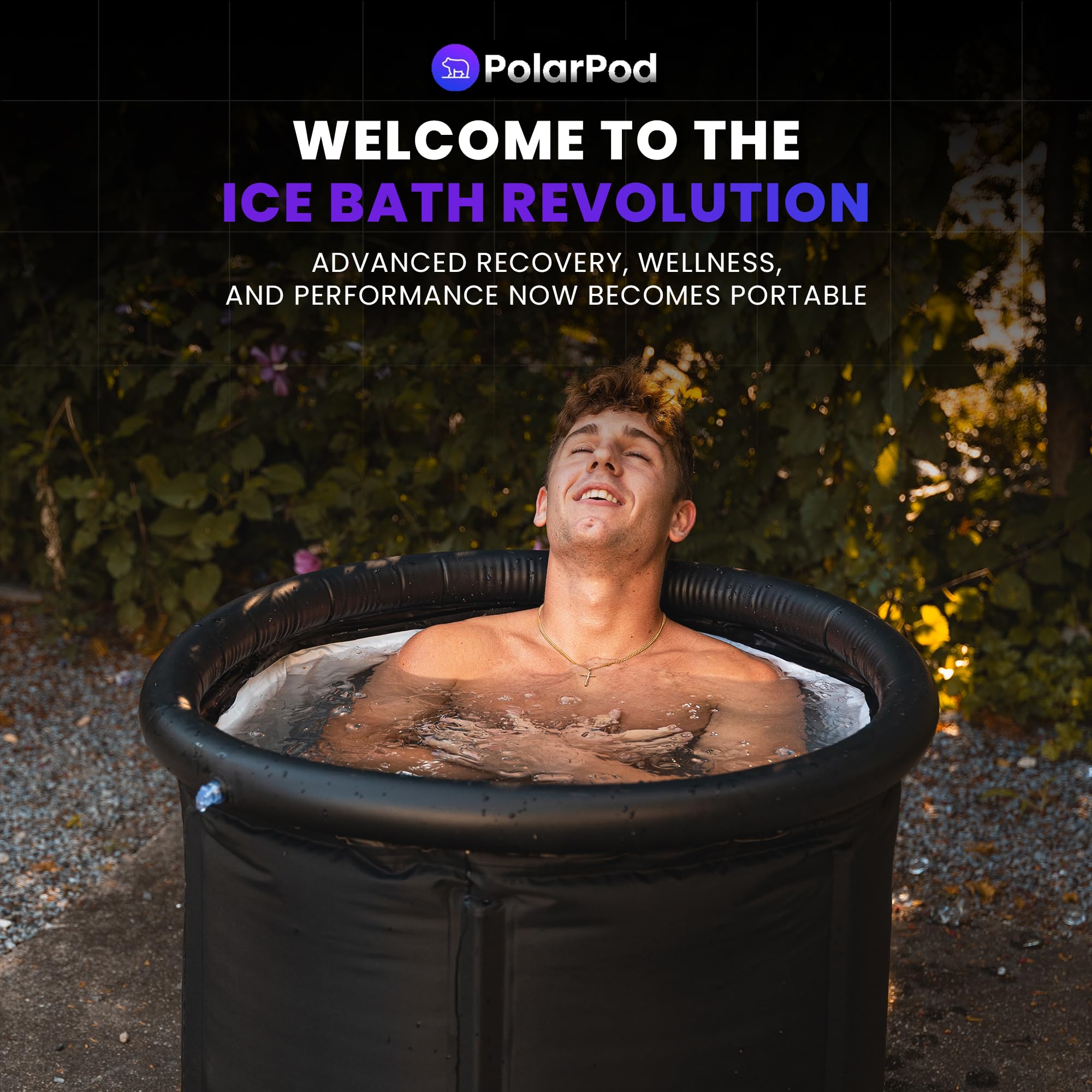 Polar Pod - Portable Insulated Ice Bath Tub for Recovery and Cold Water Therapy, Triple Insulated Walls for Prolonged Cold Temperature, Durable Nylon Fabric Design - 80 Gallon Capacity- W/Lid & Cover