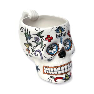 hella cocktail co. day of the dead sugar skull 14oz ceramic mug for margartias, micheladas, mocktails, cocktails, tequila special mexican parties