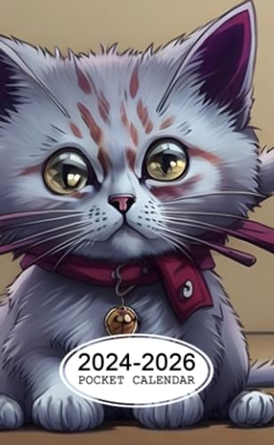 Pocket Calendar 2024-2026: Two-Year Monthly Planner for Purse , 36 Months from January 2024 to December 2026 | Cat anime