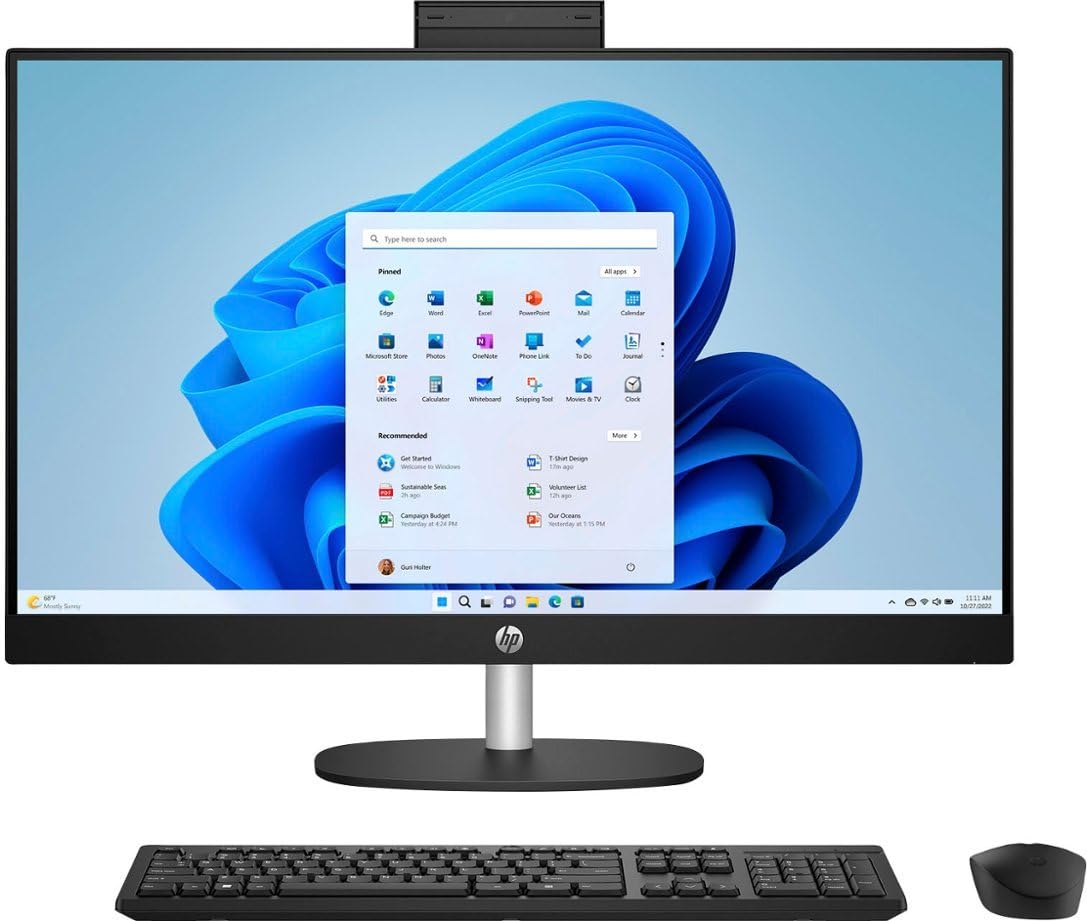 HP 27 All-in-One Touch Desktop 1TB SSD 64GB RAM (AMD Ryzen 7 with 8 cores and Max Boost to 4.50GHz, 1 TB SSD, 64 GB RAM, 27-inch FullHD Touchscreen, Win 11) PC Computer Essential Pavilion