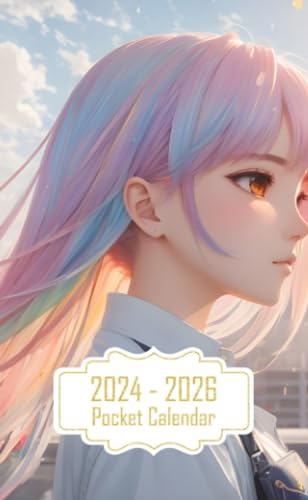 Pocket Calendar 2024-2026: Two-Year Monthly Planner for Purse , 36 Months from January 2024 to December 2026 | Anime style girl | City background | Morning lighting