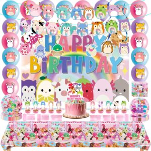 𝓢𝓺𝓾𝓲𝓼𝓱𝓶𝓪𝓵𝓵𝓸𝔀𝓼 birthday party supplies - 151pcs 𝓢𝓺𝓾𝓲𝓼𝓱𝓶𝓪𝓵𝓵𝓸𝔀𝓼 birthday decorations include banner tablecloth backdrop ballons cupcake cake toppers tableware hanging swirls