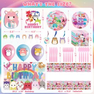 𝓢𝓺𝓾𝓲𝓼𝓱𝓶𝓪𝓵𝓵𝓸𝔀𝓼 Birthday Party Supplies - 151Pcs 𝓢𝓺𝓾𝓲𝓼𝓱𝓶𝓪𝓵𝓵𝓸𝔀𝓼 Birthday Decorations include Banner Tablecloth Backdrop Ballons Cupcake Cake Toppers Tableware Hanging Swirls