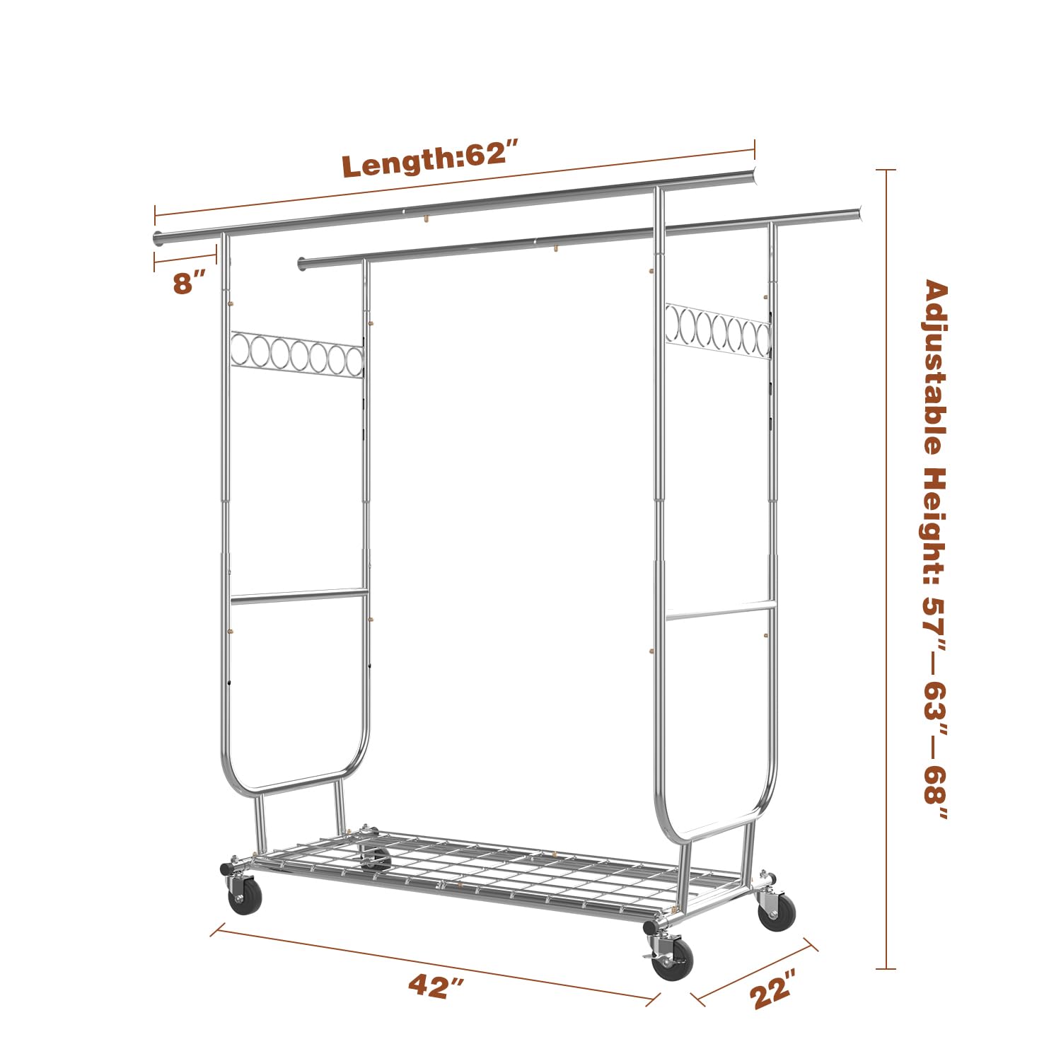 Time Ray Load 600 Lbs Heavy Duty Clothes Rack, Rolling Clothing Racks For Hanging Clothes, Adjustable Height Clothing Racks With Wheels,Commercial Clothes Rack, Heavy Duty Metal Garment Rack