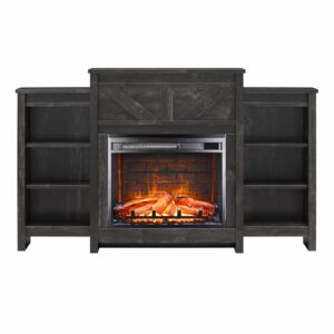 ameriwood home farmington electric fireplace with mantel & side bookcases, black oak
