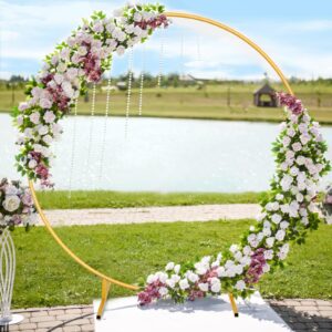 7.2FT Round Backdrop Stand Gold Circle Backdrop Stand Balloon Arch Frame for Wedding Baby Shower Birthday Christmas Party Decoration