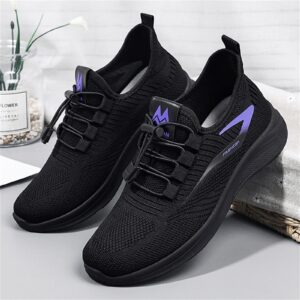 JWSVBF Sneakers for Women Round Toe Color Mesh Knit Lace-Up, Breathable Non-Slip Platform Lightweight Tennis Shoes, Fashion Summer Autumn Women Flat Lightweight Mesh Breathable Elastic