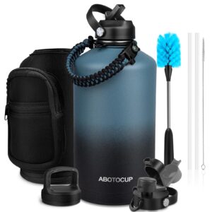 abotocup 1 gallon water bottle insulated with powder coated, water jug 1 gallon with straw lids&paracord handle, 128 oz water bottle double wall leak-proof bpa free, keep cold-24h & hot-12h
