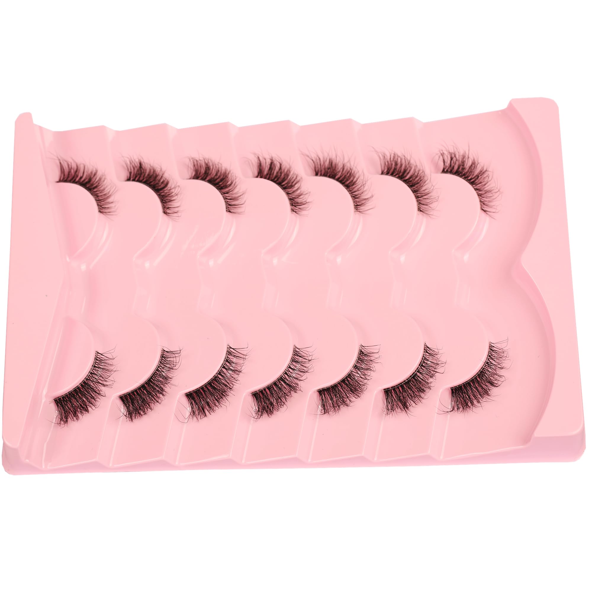 Gmagictobo Fluffy Half Eyelashes Wispy Short False Eyelashes Natural Look Cat Eye Lashes Pack Clear Band 3D Lashes Strips 7 Pairs Multipack