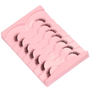 Gmagictobo Fluffy Half Eyelashes Wispy Short False Eyelashes Natural Look Cat Eye Lashes Pack Clear Band 3D Lashes Strips 7 Pairs Multipack