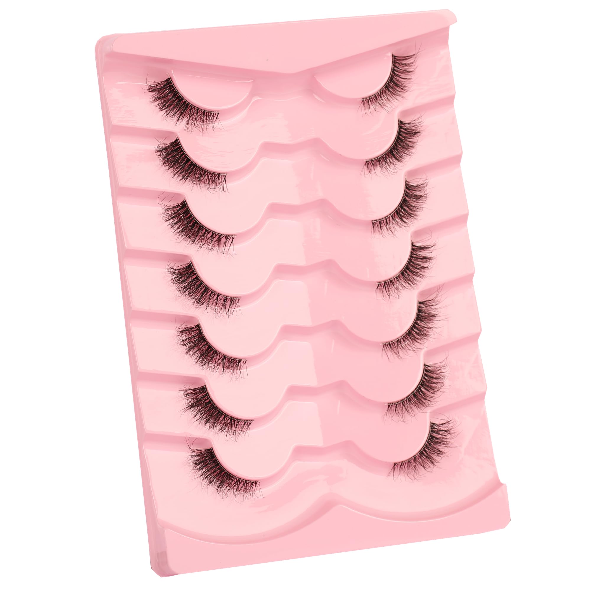 Gmagictobo Fluffy Half Eyelashes Wispy Short False Eyelashes Natural Look Cat Eye Lashes Pack Clear Band 3D Lashes Strips 7 Pairs Multipack