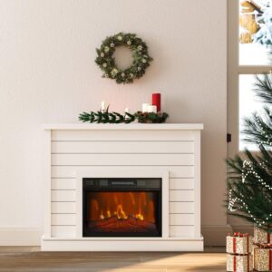 electric fireplace mantel with 23" electric fireplace insert, package freestanding firebox tv stand corner firebox with log & remote control, 750w-1500w, white stripes