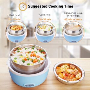 Mini Rice Cooker- 110V 200W Removable Stainless Steel Food Heating Rice Cooker - with Bowl, Plate, Measuring Cup (Blue)