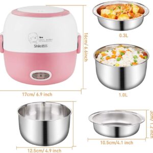 Mini Rice Cooker- 110V 200W Removable Stainless Steel Food Heating Rice Cooker - with Bowl, Plate, Measuring Cup (Blue)