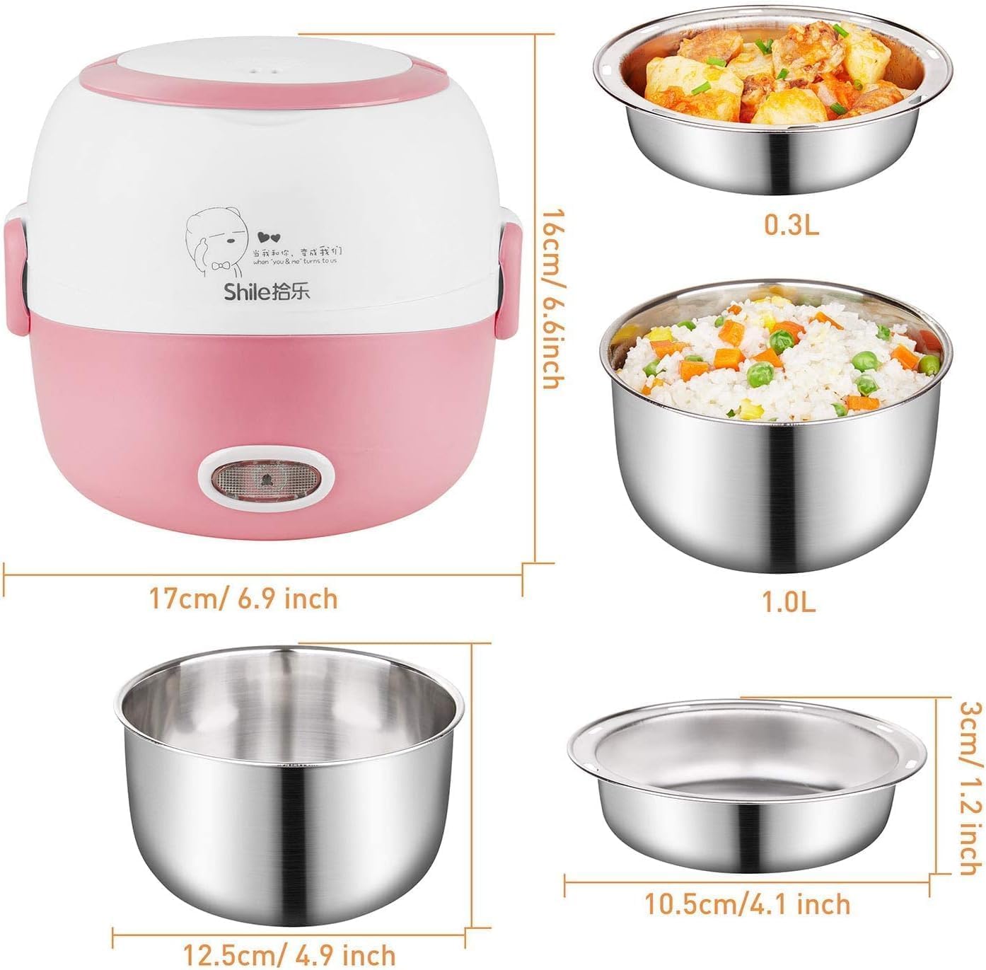 Mini Rice Cooker- 110V 200W Removable Stainless Steel Food Heating Rice Cooker - with Bowl, Plate, Measuring Cup (Blue)