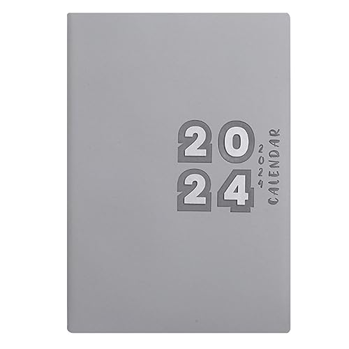 Grebest Monthly Tabs Agenda Book 2024 Planner Faux Leather Cover 12 Months A5 Calendar Notebook 155 Sheets Wire Binding Embossed Grey A5