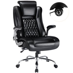 high back office chair with flip-up armrests - lifting headrest, built-in adjustable lumbar support, comfortable home office chair, executive office chair, ergonomic design, sturdy metal base