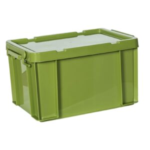 fenteer pp storage box, industrial tote bin with lids and latching buckles, stackable camping storage container for shoes, storage room, toys, garage, green